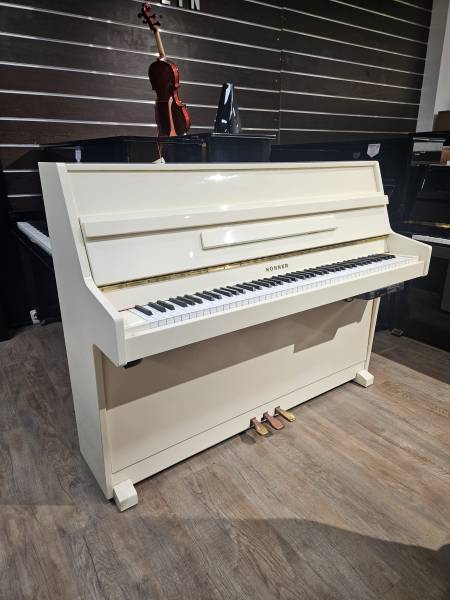 Piano droit Hohner d'occasion modèle 110 Blanc brillant équipé d'un système silencieux