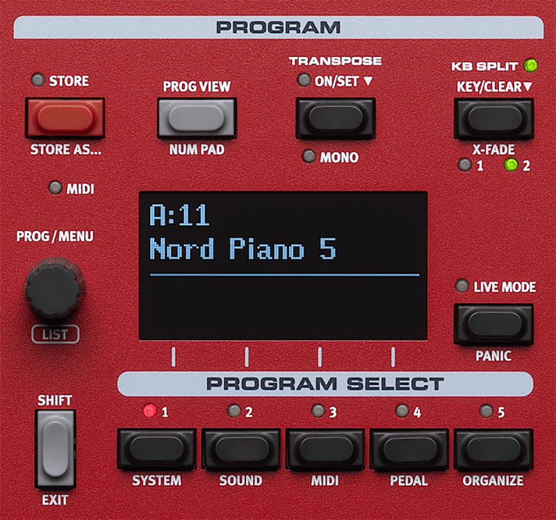 Interface du piano de scène professionnel Nord Piano 5