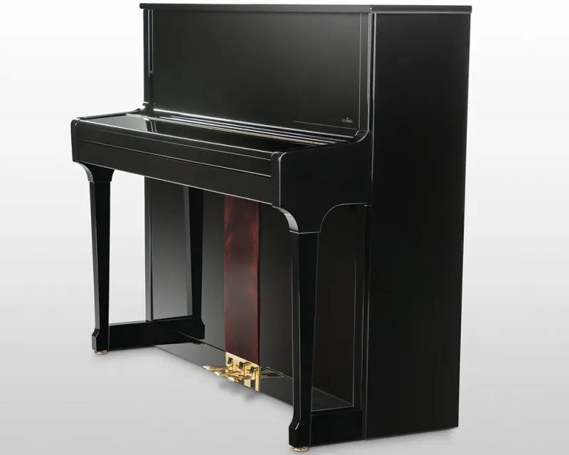 Piano droit d'expression Schimmel modèle C121 Tradition noblesse noir brillant Acajou pyramidal