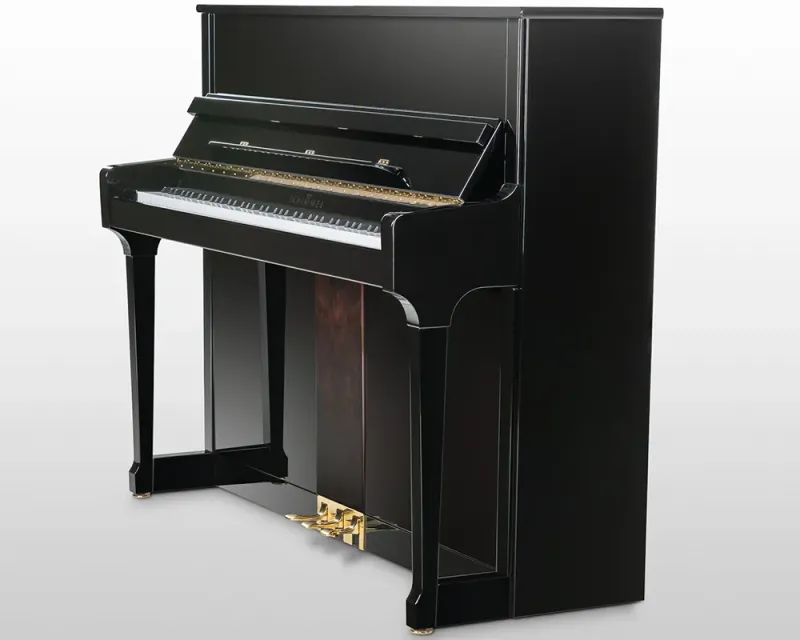 Piano droit d'interprétation Schimmel modèle C121 Tradition noblesse noir brillant Loupe de noyer